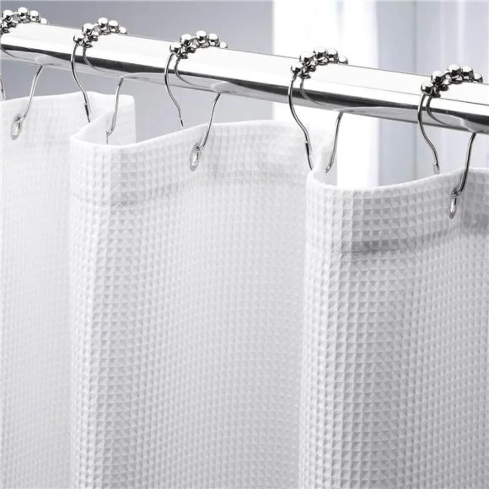 White Shower Curtain Fabric, Waffle Shower Curtains for Bathroom, Cloth Curtain